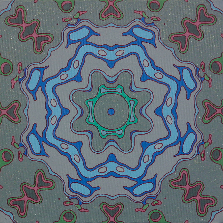 <br/>Wichita Storax, 2011<br/>12" x 12" x 1<span>½</span>"<br/>acrylic, paper, opaque marker and glitter on canvas